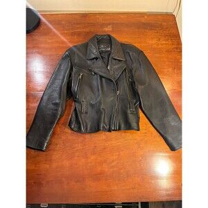 Vintage Express Women’s Black Genuine Leather Biker Jacket Full Zip Lined Size M